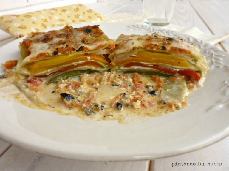 Lasaña verdura queso cabra